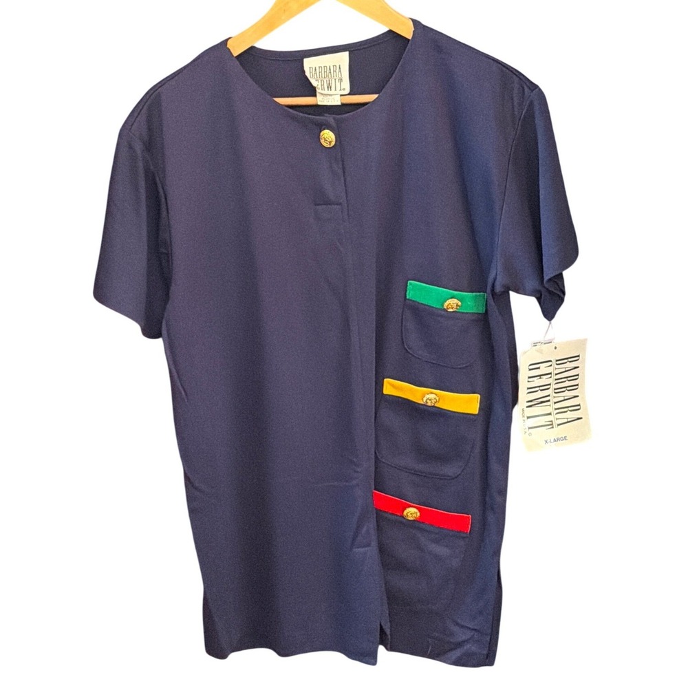 Vintage Barbara Gerwit Navy Top Colorblock Nautical Preppy Primary Colors XL